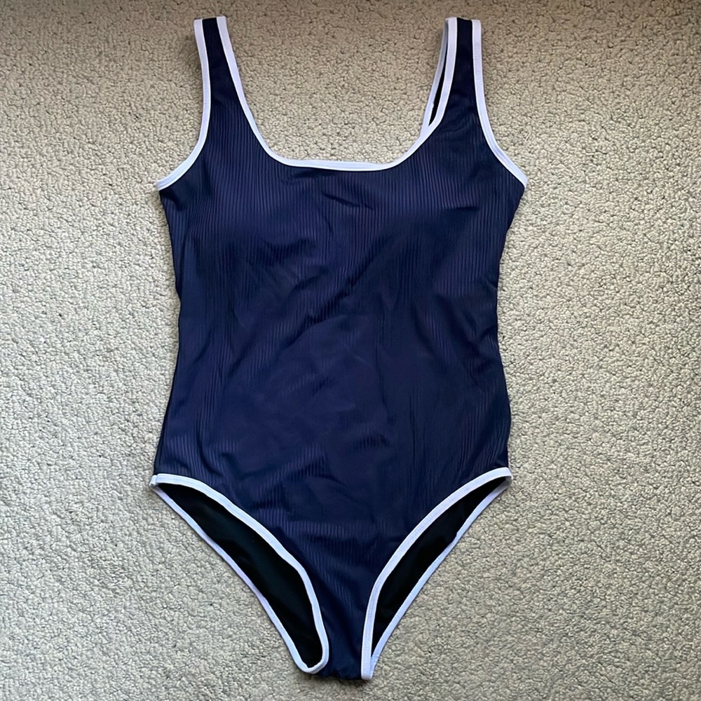 Navy Blue and White One Piece Swim Suit
